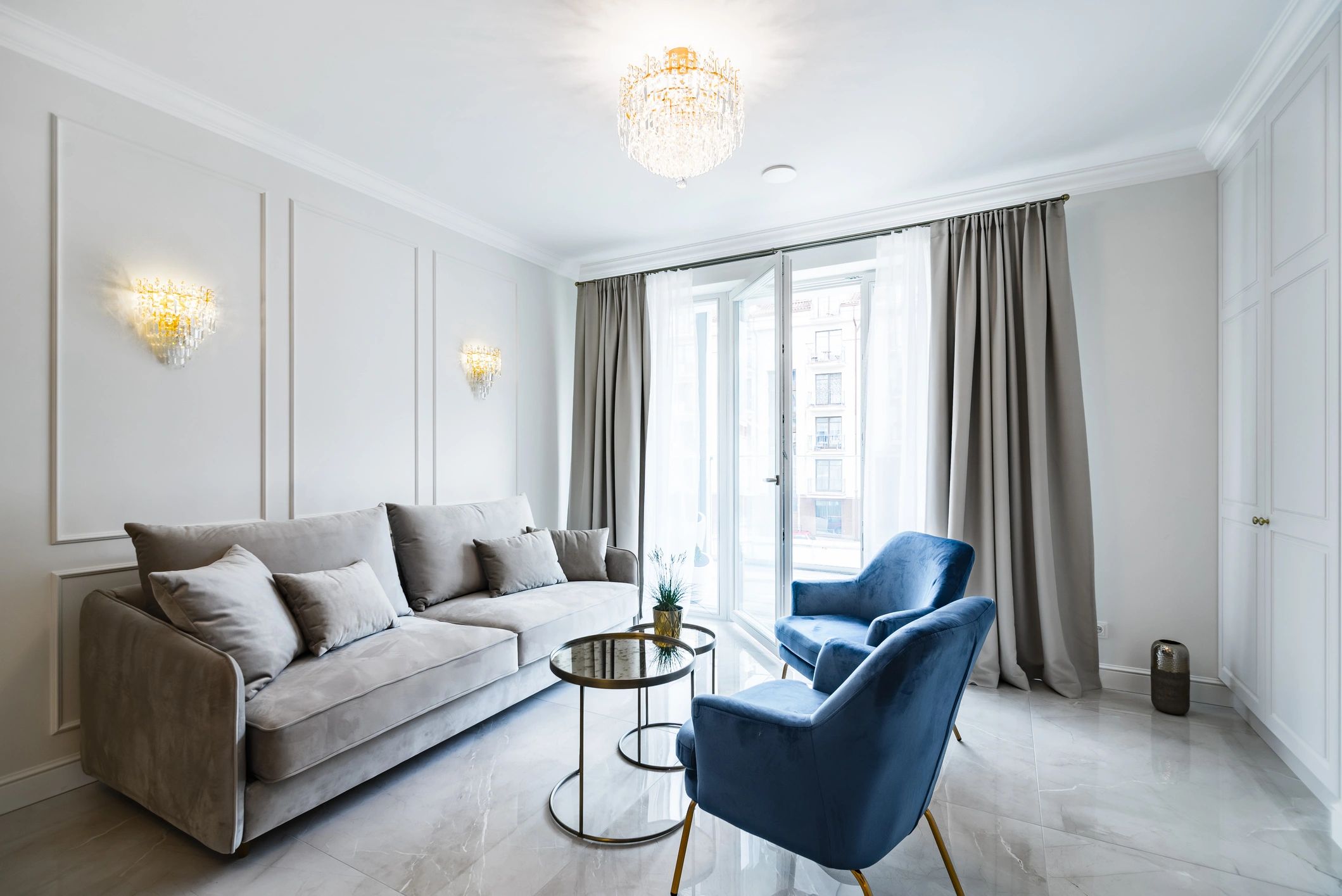 Elegant living room with tailored window panels