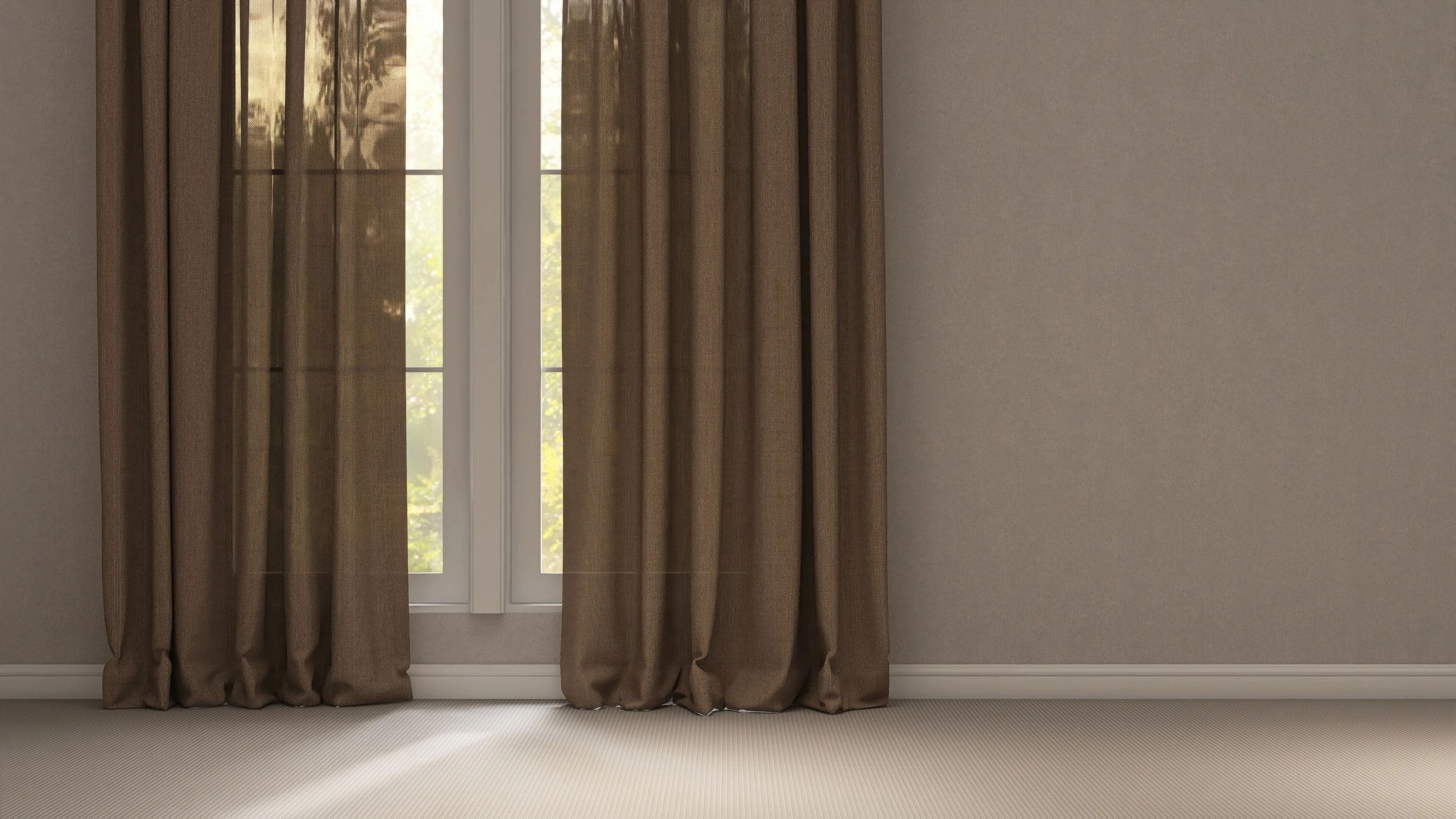 Window with elegant curtain fabric in a bright interior